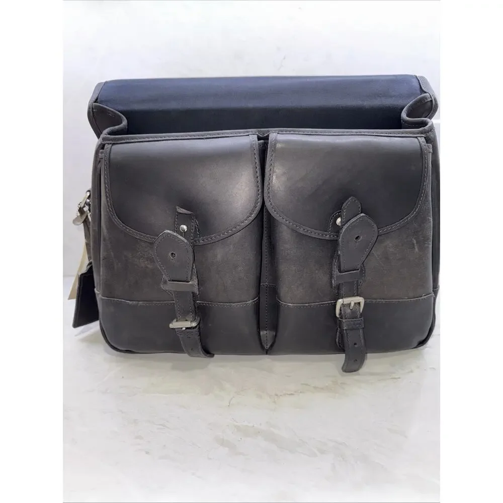 Tusting Clipper Leather Messenger Briefcase Black Bag Handmade In England